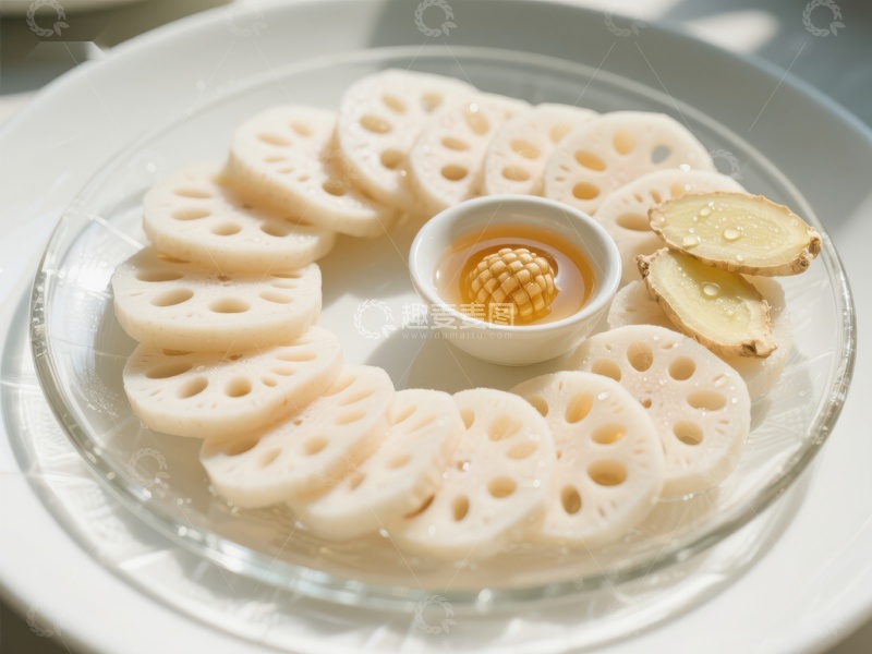 高清大图下载【趣麦麦图】莲藕切片配蜂蜜姜片