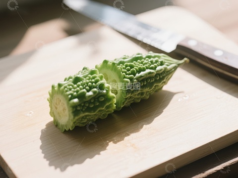 苦瓜切片置于砧板之上