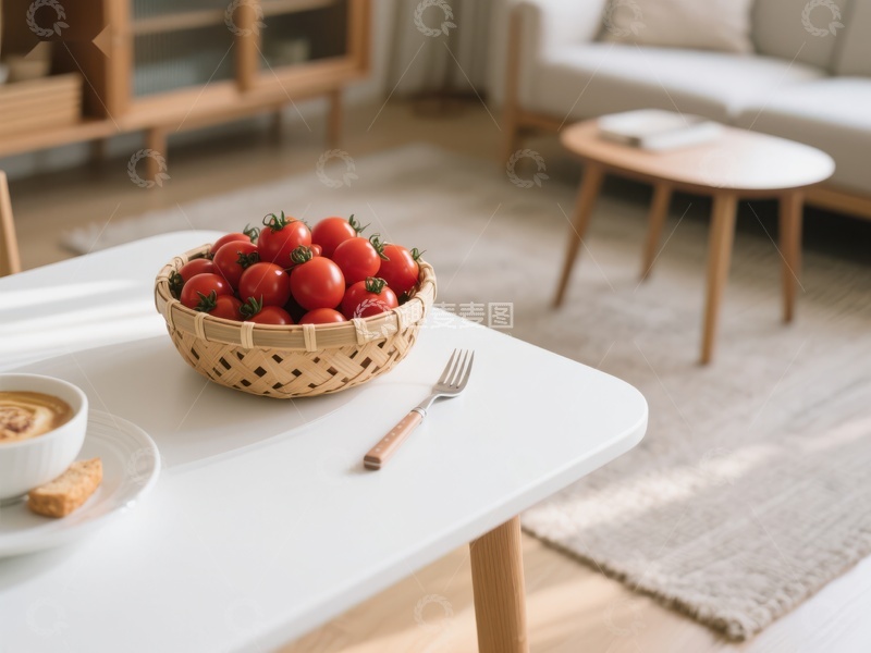 高清大图下载【趣麦麦图】客厅餐桌上的番茄与咖啡