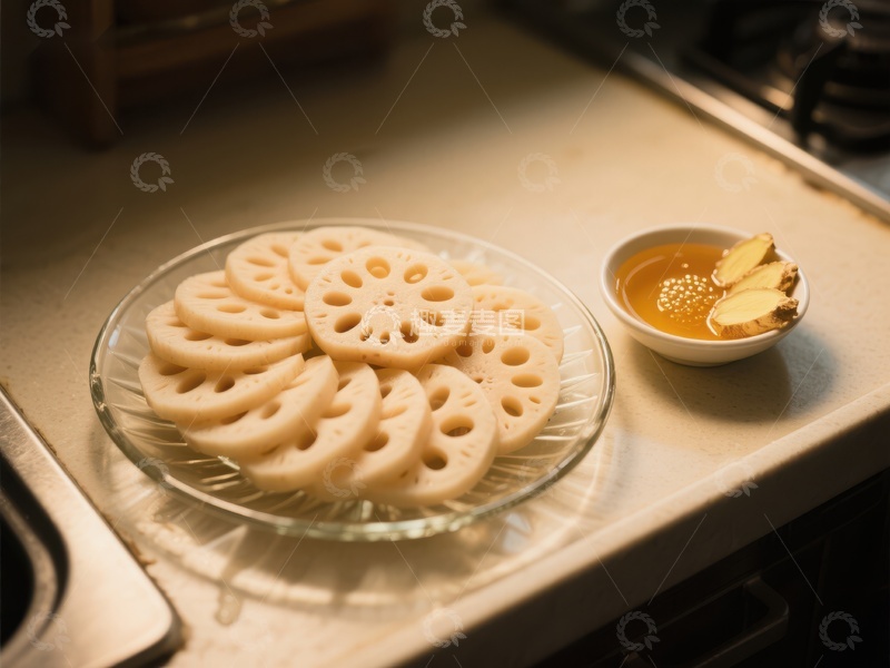 高清大图下载【趣麦麦图】莲藕切片与姜汁小碟