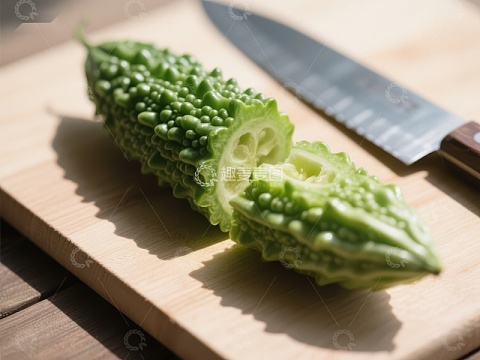 苦瓜切片，砧板上的新鲜食材