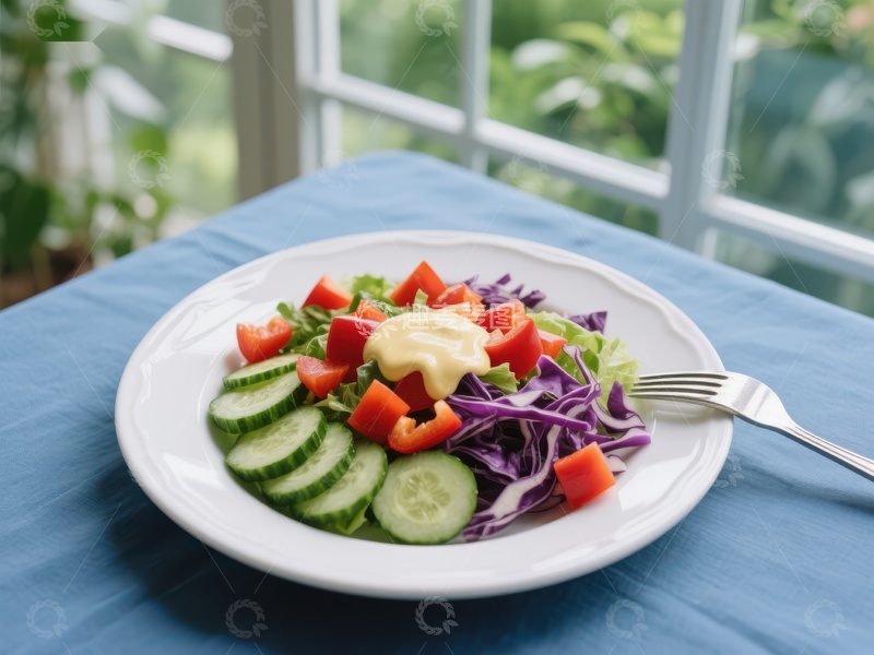 高清大图下载【趣麦麦图】新鲜蔬菜沙拉配蛋黄酱