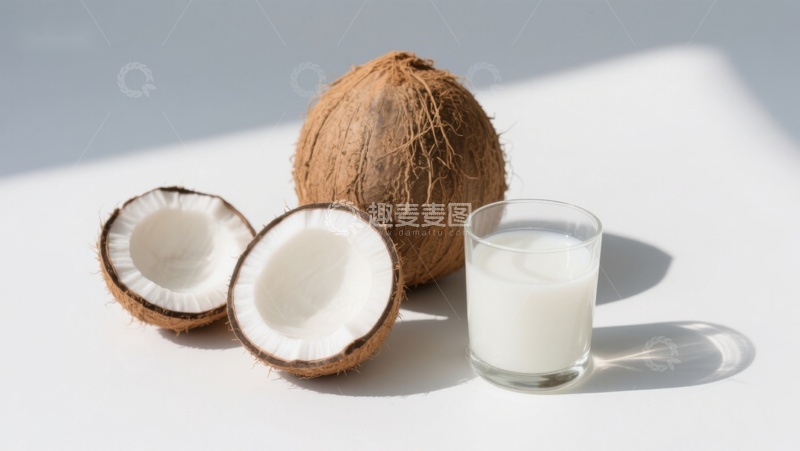 高清大图下载【趣麦麦图】椰子与椰奶，清新健康饮品
