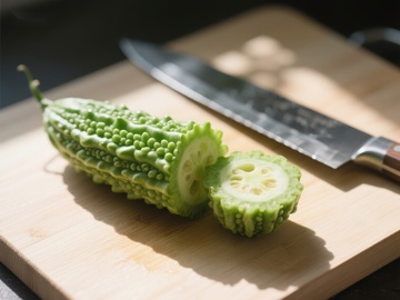 苦瓜切片，砧板上的新鲜食材