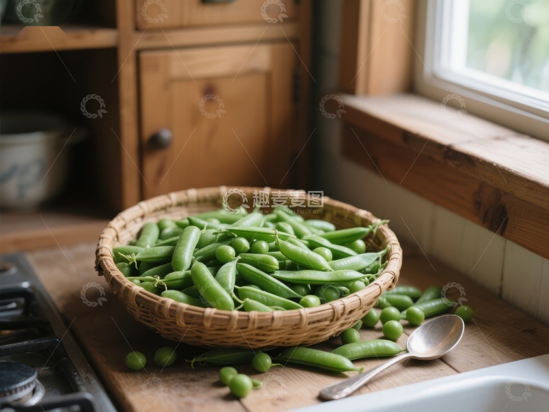 高清大图下载【趣麦麦图】厨房窗边的豌豆篮