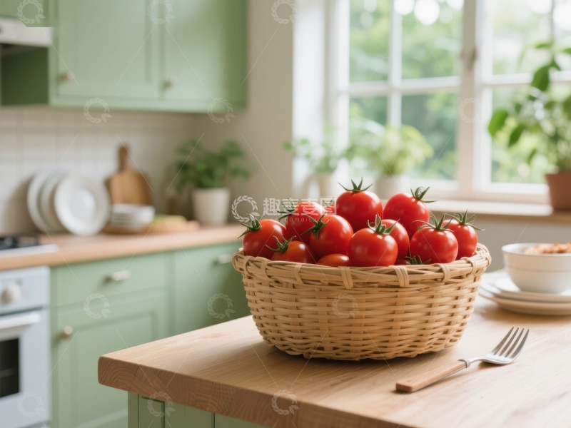 高清大图下载【趣麦麦图】厨房窗边的番茄篮