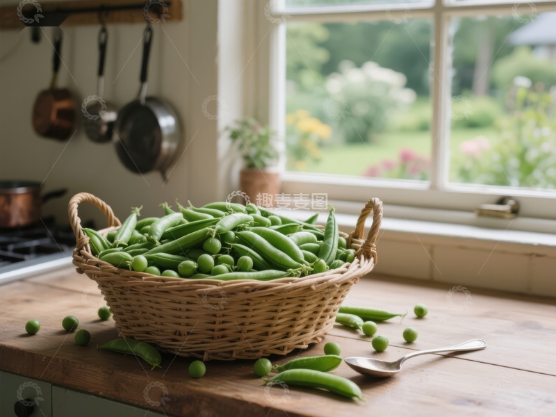 高清大图下载【趣麦麦图】厨房窗边的豌豆篮