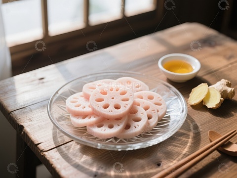 莲藕片与姜片的清新摆盘