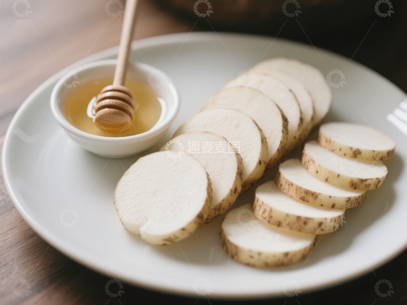 高清大图下载【趣麦麦图】蜂蜜与山药片的健康搭配