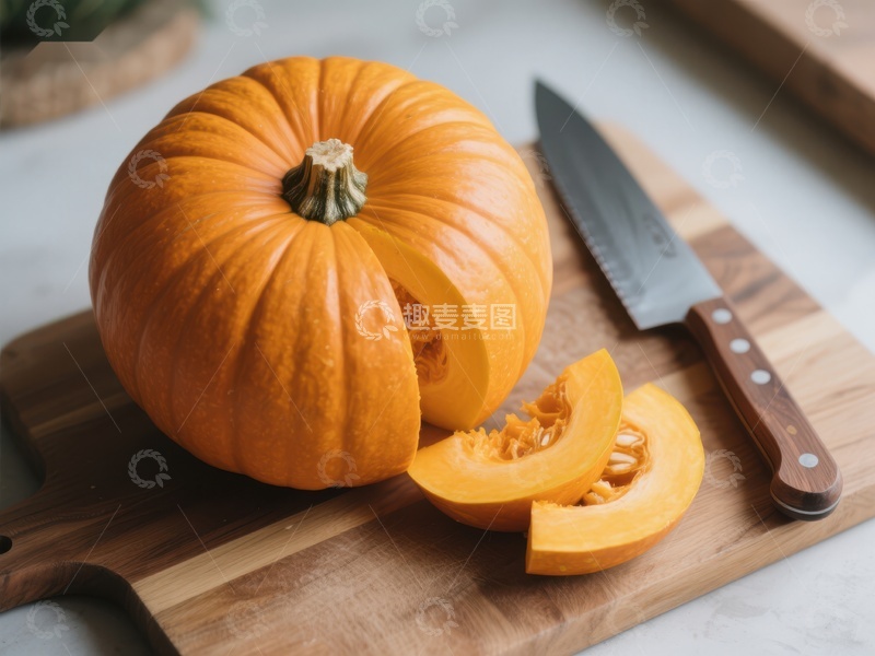 高清大图下载【趣麦麦图】切开的南瓜与刀具