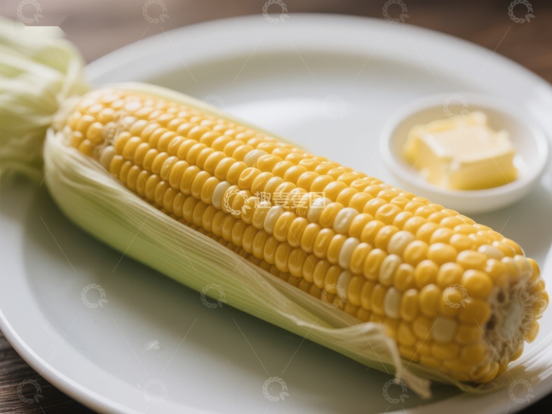 高清大图下载【趣麦麦图】新鲜玉米配黄油，盘中美食