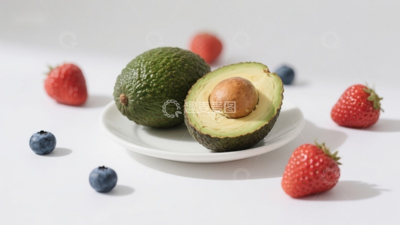 高清大图下载【趣麦麦图】新鲜牛油果与草莓蓝莓的组合