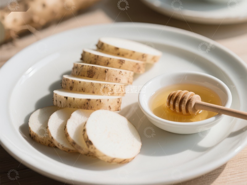 高清大图下载【趣麦麦图】山药切片配蜂蜜，健康美味
