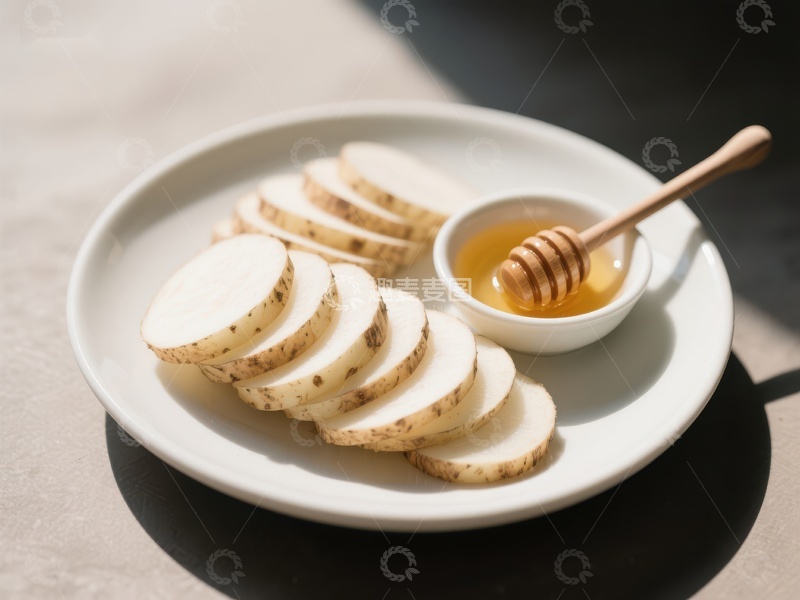 高清大图下载【趣麦麦图】蜂蜜与山药片的健康搭配