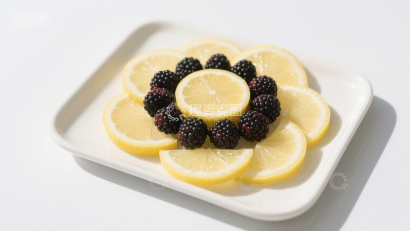 高清大图下载【趣麦麦图】柠檬片与黑莓的清新组合