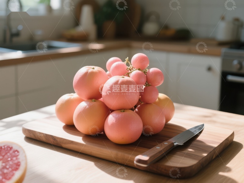 高清大图下载【趣麦麦图】厨房案板上的新鲜石榴