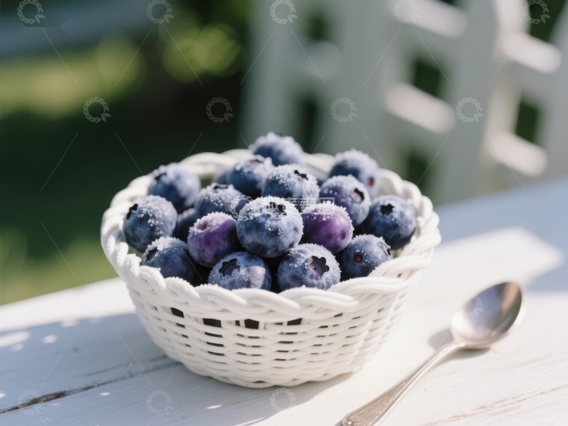 高清大图下载【趣麦麦图】新鲜蓝莓盛于白色编织篮中