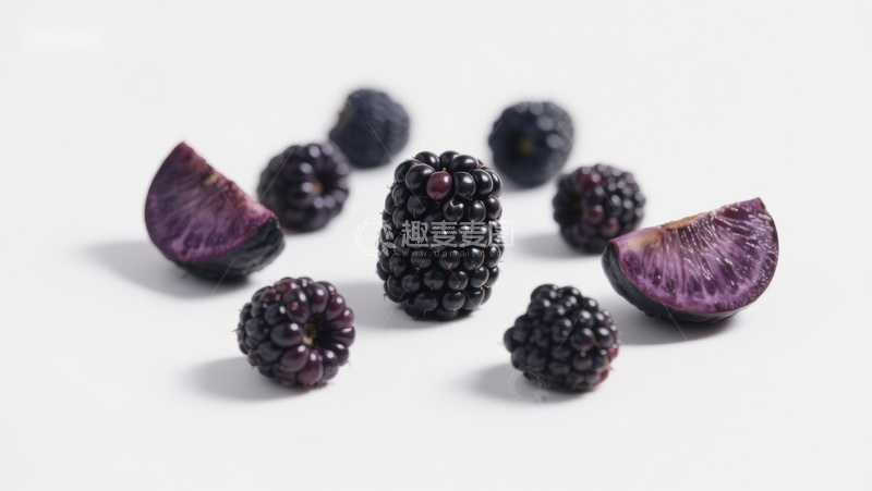 高清大图下载【趣麦麦图】新鲜黑莓与切片展示