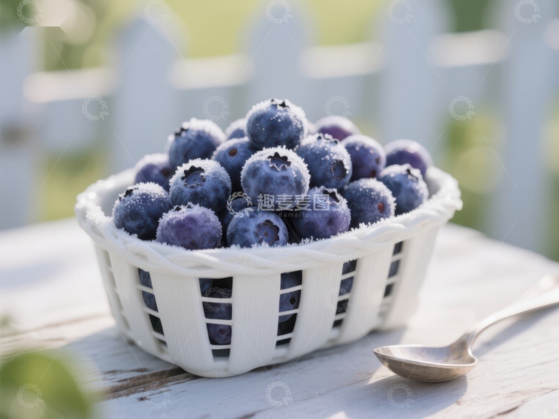 高清大图下载【趣麦麦图】新鲜蓝莓装在白色篮子中