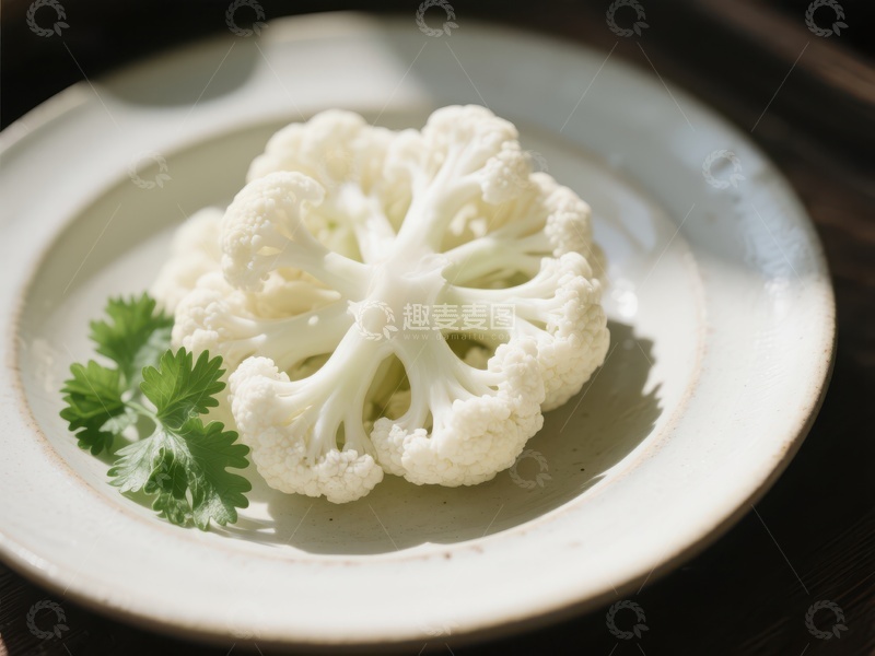 高清大图下载【趣麦麦图】新鲜花椰菜配香菜装饰