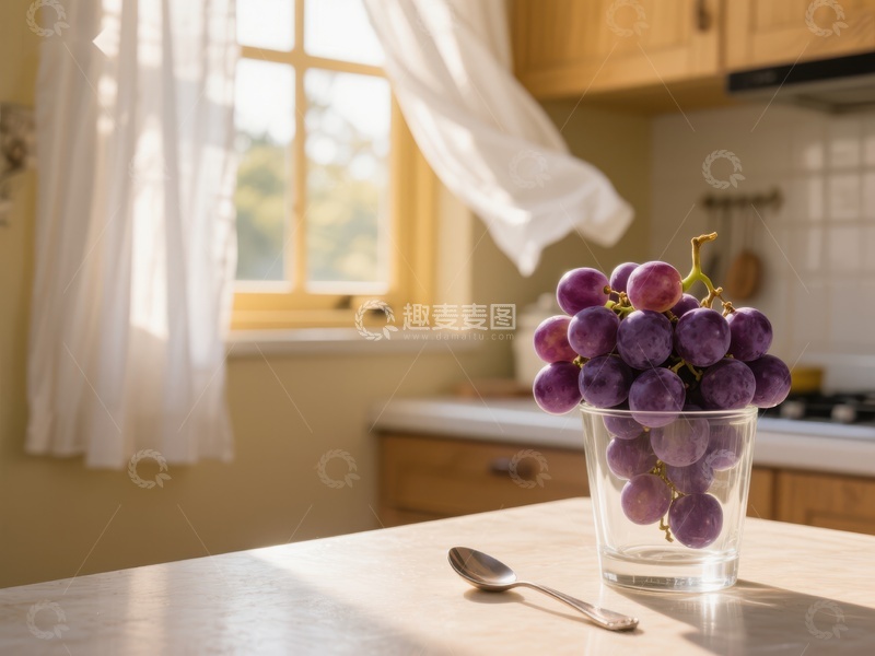 高清大图下载【趣麦麦图】阳光厨房中的葡萄杯