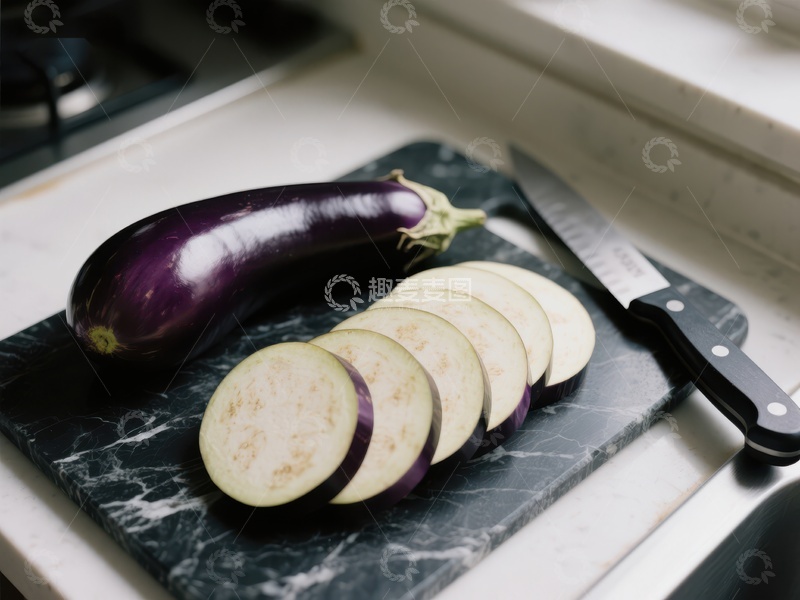 高清大图下载【趣麦麦图】切片茄子与刀具