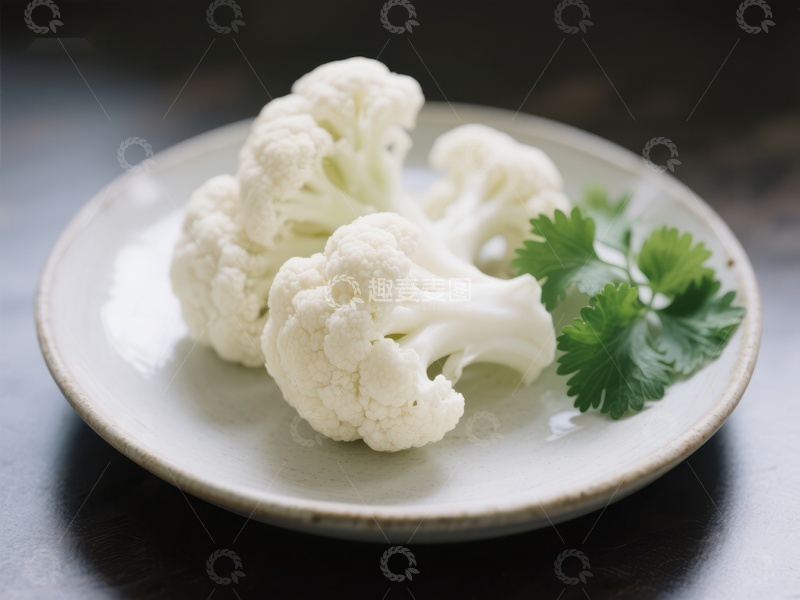 高清大图下载【趣麦麦图】新鲜花椰菜与香菜点缀