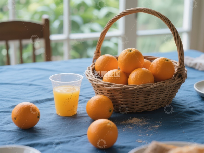 高清大图下载【趣麦麦图】橙子与果汁：餐桌上的清新时光