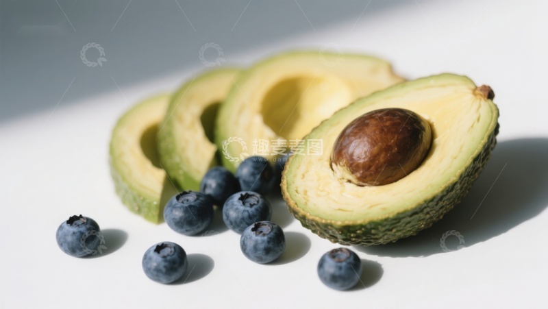 高清大图下载【趣麦麦图】新鲜牛油果与蓝莓的静物组合