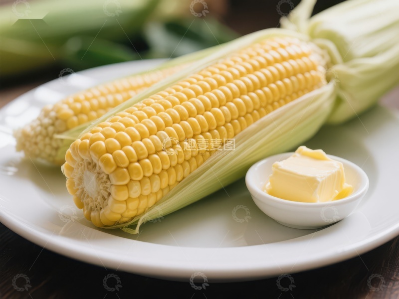 高清大图下载【趣麦麦图】新鲜玉米配黄油，美味健康