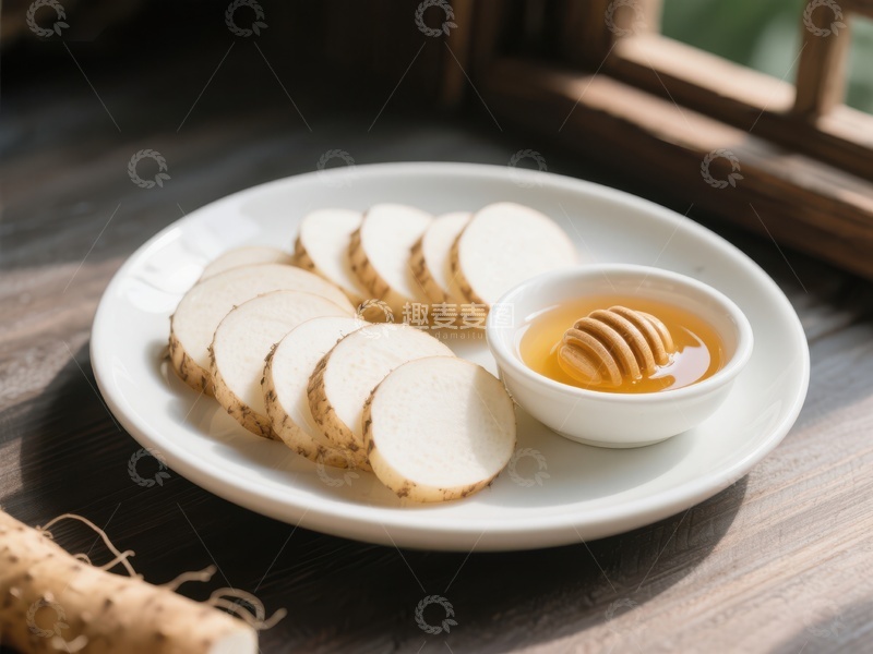 高清大图下载【趣麦麦图】新鲜山药片配蜂蜜，健康美味