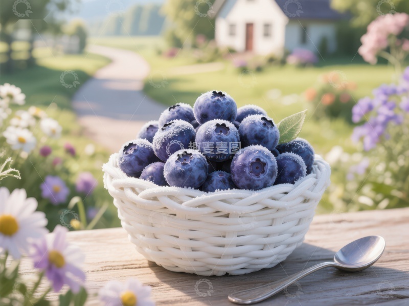 高清大图下载【趣麦麦图】篮子里的新鲜蓝莓