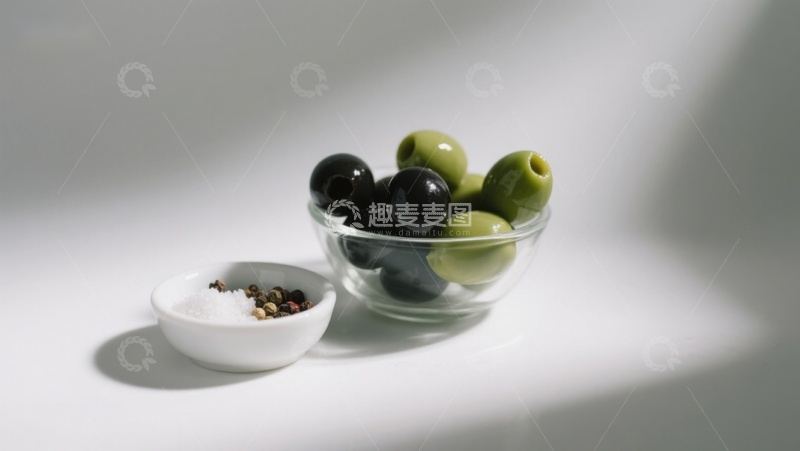 高清大图下载【趣麦麦图】橄榄与调料的静物组合