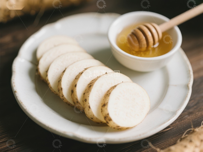高清大图下载【趣麦麦图】蜂蜜与切片山药的健康搭配
