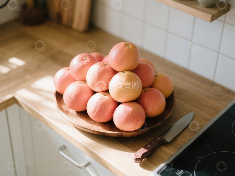 高清大图下载【趣麦麦图】厨房台面上的柚子堆