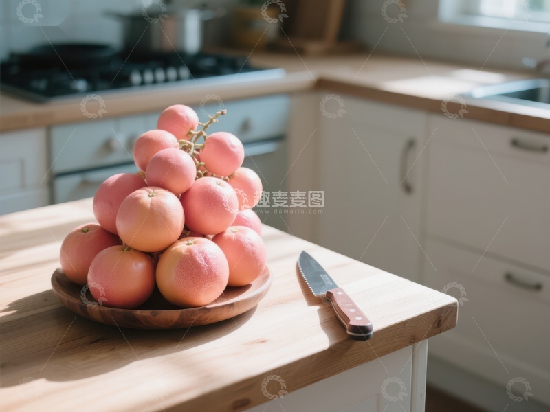 高清大图下载【趣麦麦图】厨房台面上的粉红葡萄柚