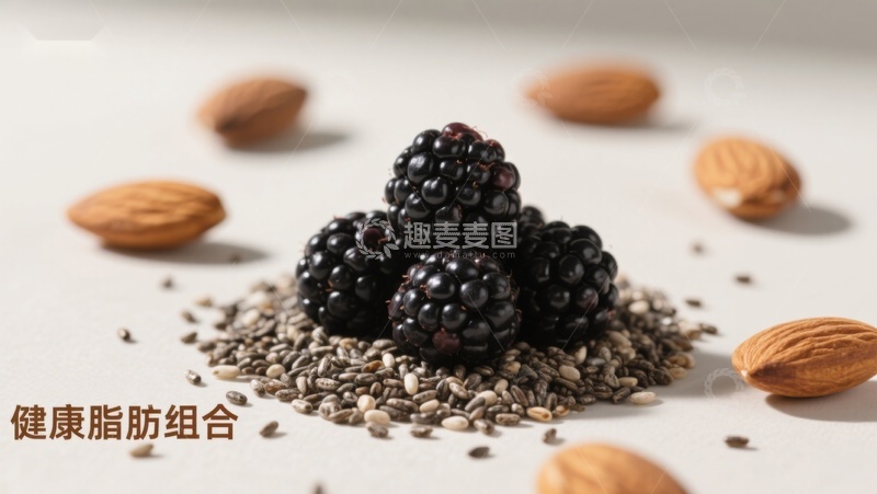 高清大图下载【趣麦麦图】黑莓坚果与奇亚籽的健康组合