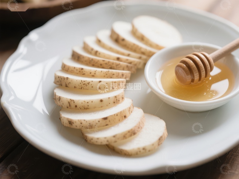 高清大图下载【趣麦麦图】山药切片配蜂蜜，健康美味