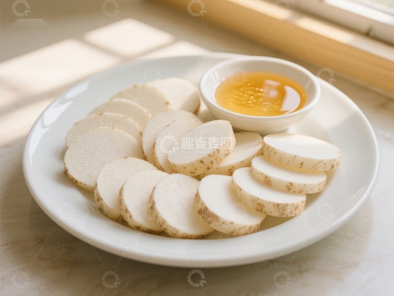 高清大图下载【趣麦麦图】新鲜山药片配蜂蜜，健康美味