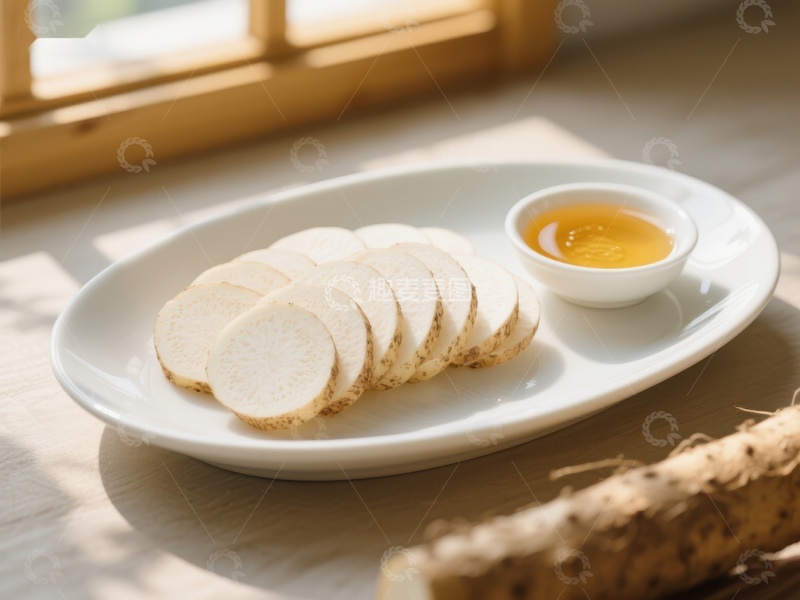 高清大图下载【趣麦麦图】切片山药与酱料摆盘