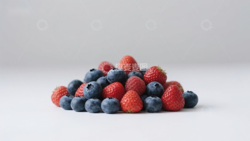 高清大图下载【趣麦麦图】新鲜蓝莓与草莓堆叠