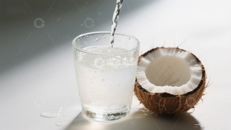 高清大图下载【趣麦麦图】椰子水倒入玻璃杯