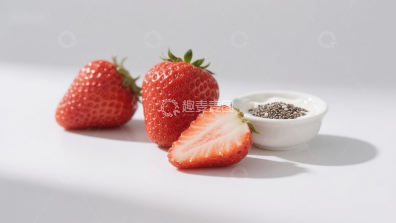 高清大图下载【趣麦麦图】新鲜草莓与酸奶配奇亚籽