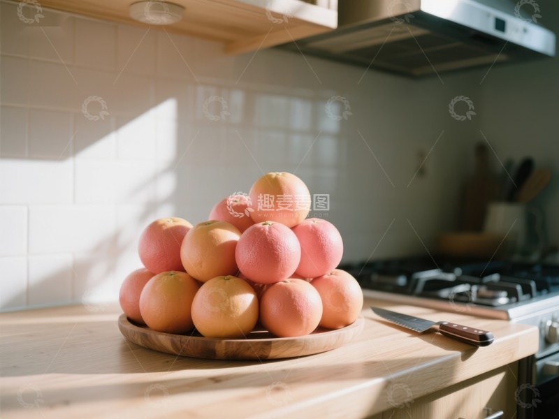高清大图下载【趣麦麦图】厨房台面上的橙子堆