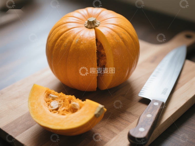 高清大图下载【趣麦麦图】切开的南瓜与刀具