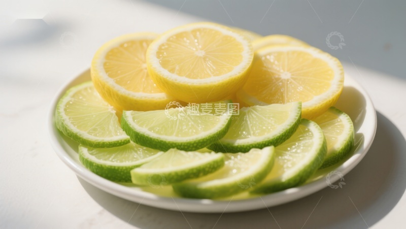 高清大图下载【趣麦麦图】新鲜柠檬切片与青柠摆盘