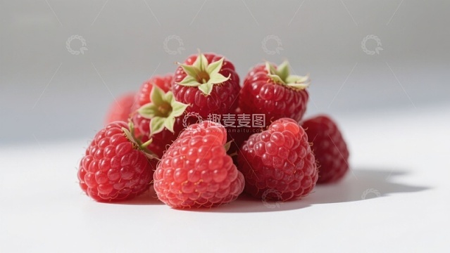 新鲜红润的覆盆子堆叠