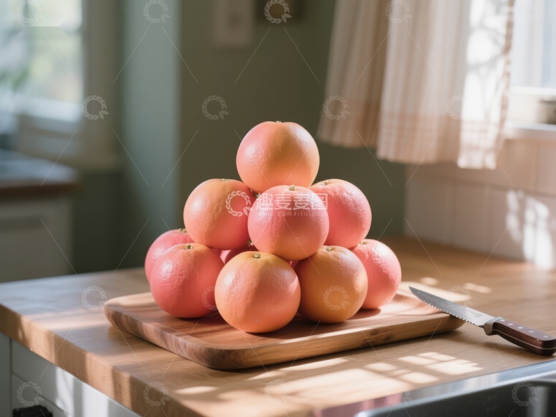 高清大图下载【趣麦麦图】厨房台面上的葡萄柚堆
