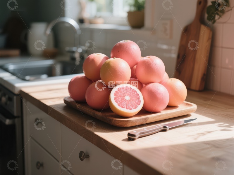 高清大图下载【趣麦麦图】厨房台面上的葡萄柚堆