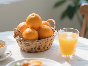 橙子与橙汁的清新早餐